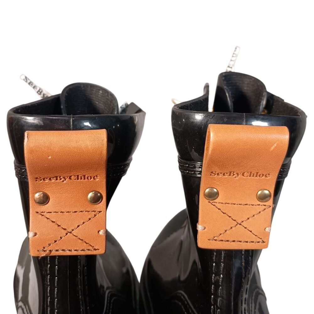 See By Chloe Combat Boots Women 40/US 10 Black Rubber Logo Lace Up - Picture 10 of 10